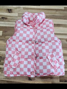 Pink & White Checkered Puffer Vest